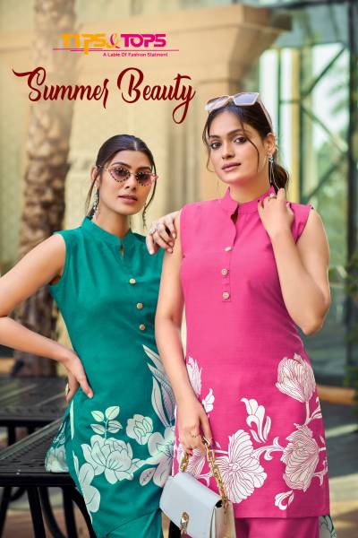 SUMMER BEAUTY BY TIPS AND TOPS DESIGNER REYON PRINT KURTIS WHOLESALER IN INDIA